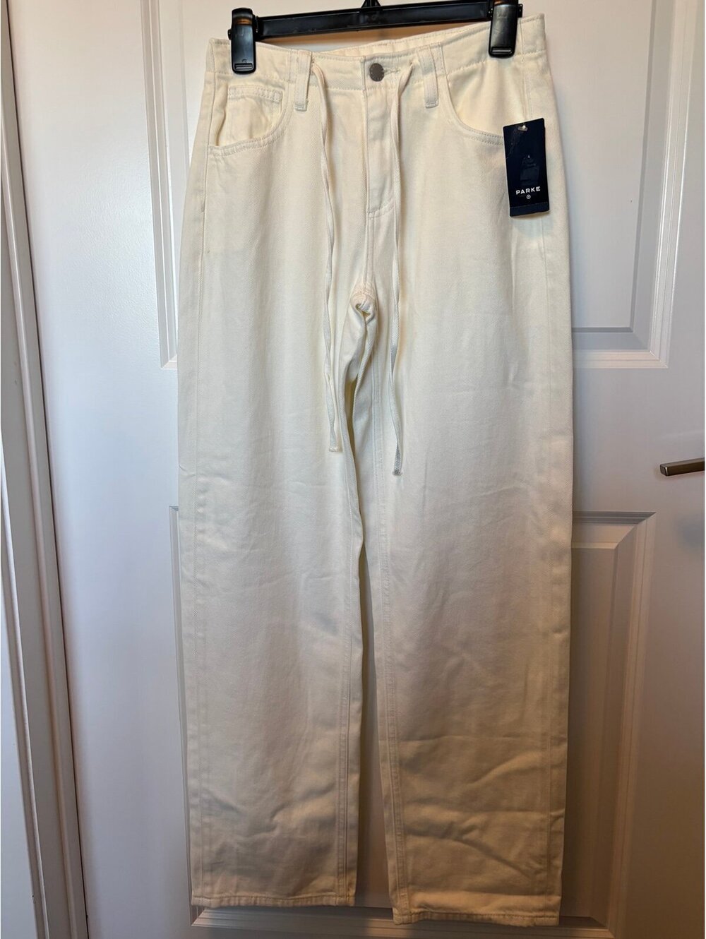 Parke x Target Women's Mid-Rise Drawstring Baggy Jeans in a cream finish